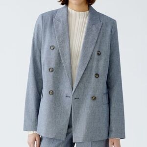 Oui Blue/White Cotton Blend Blazer